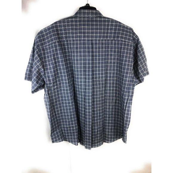 Van Heusen Men's 3XLT Short Sleeve Button Blue Check Polyester Blend shirt A24 - Picture 4 of 4